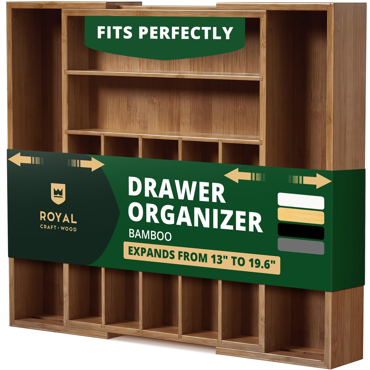 ROYAL CRAFT WOOD Luxury Bamboo Kitchen Drawer Organizer - Silverware Organizer, Utensil Holder & Cutlery Tray Drawer Dividers for Flatware (9 Slot, Natural)