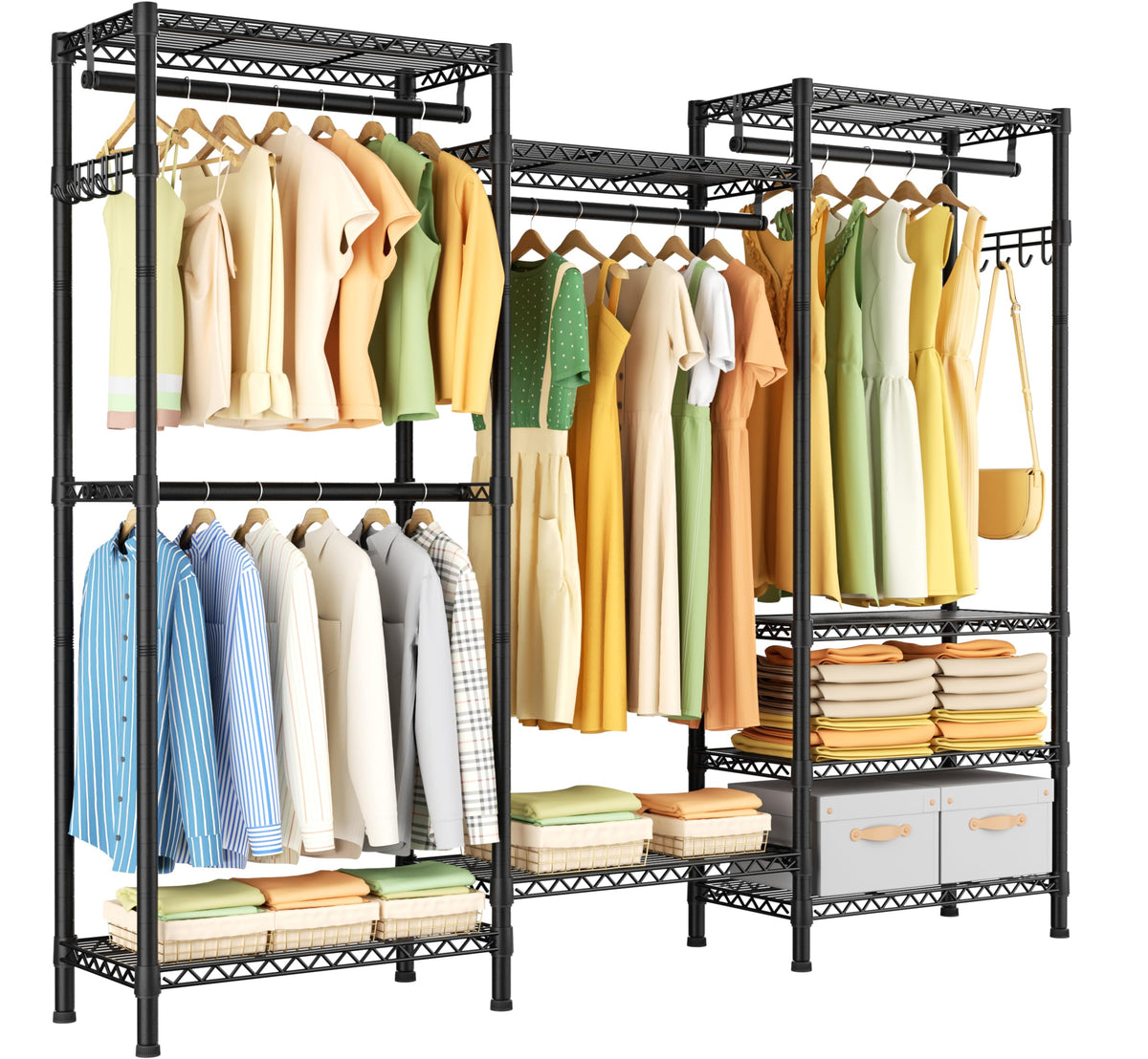 Golpart Heavy Duty Clothes Rack Metal Wardrobe with Adjustable Wire Shelves