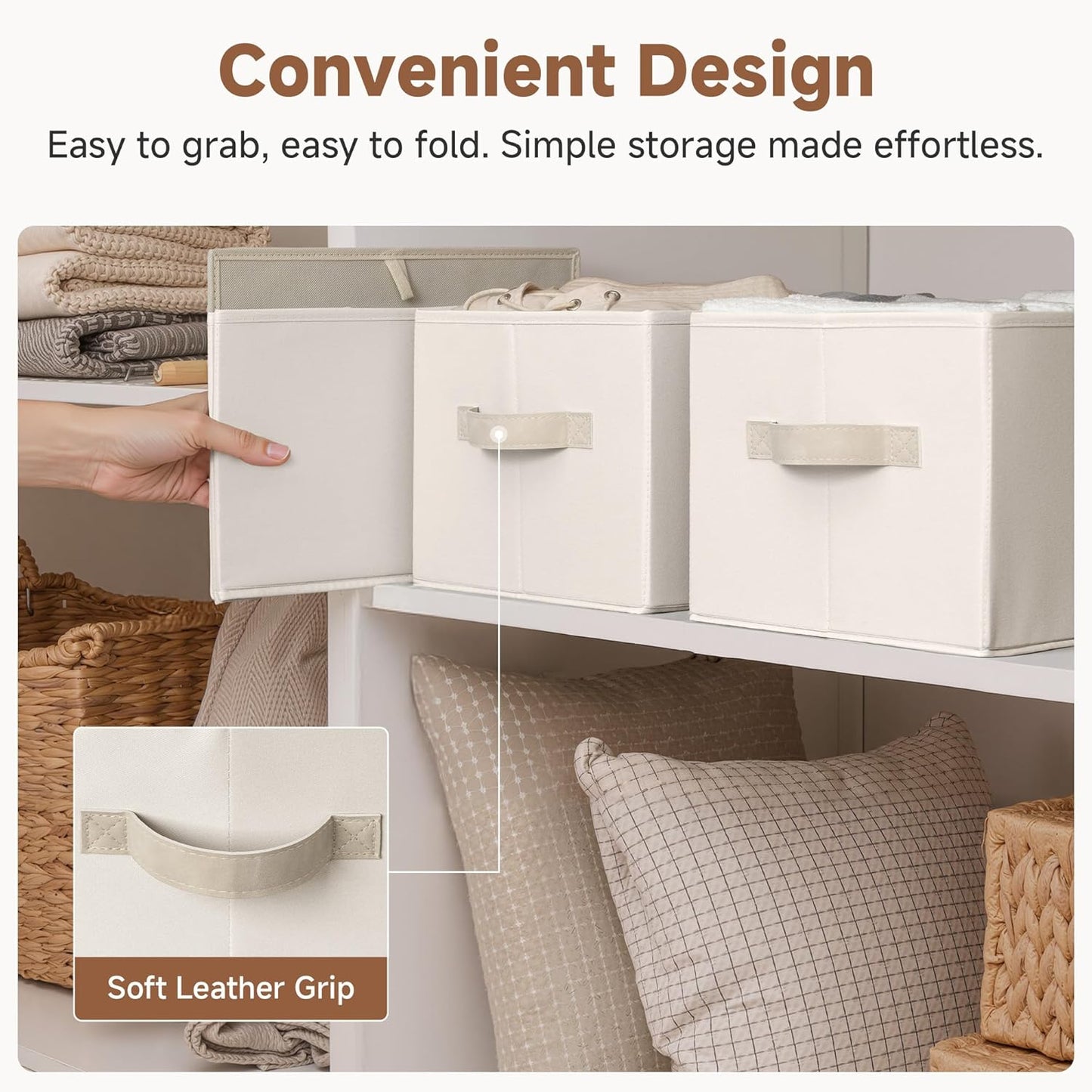 StorageWorks Closet Storage Bins, Beige, 3-Pack, Large