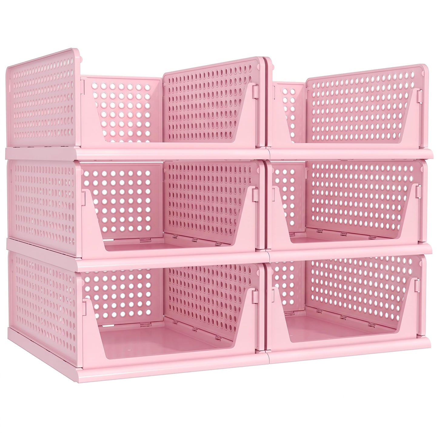 Pinkpum 6 Pack Closet Organizer Storage Bins Stackable Plastic Drawer Shelf
