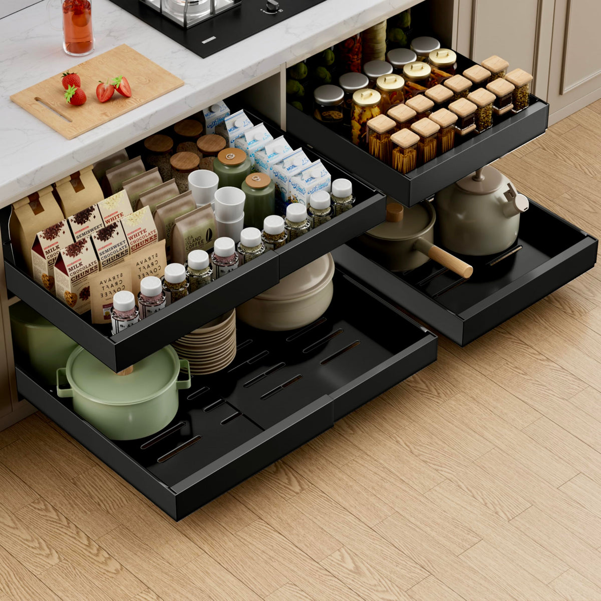 PAKETA 4 Pack Expandable Pull Out Cabinet Organizer,21" Deep