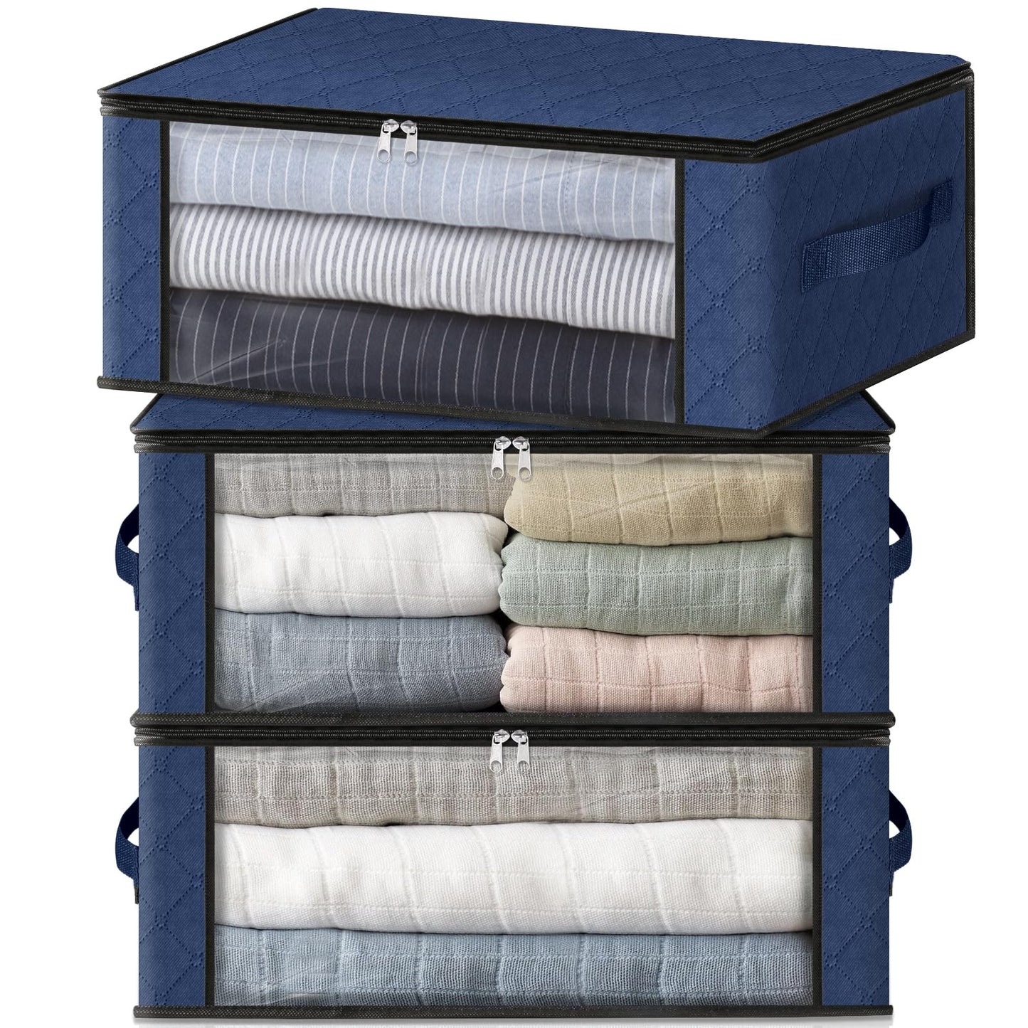 HomeHacks 3-Pack Clothes Organizer Storage Bags, 35L Storage Bins, Gray
