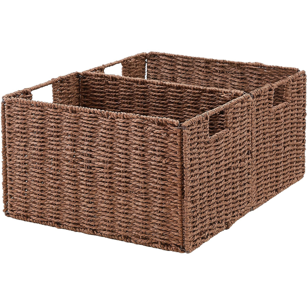 Vagusicc Wicker Storage Basket, Set of 2 Hand-Woven Paper Rope Wicker Basket, Small Storage Baskets for Organizing Toilet Paper Basket, Foldable Large Cube Storage Organizer Bins for Shelves (Natural)
