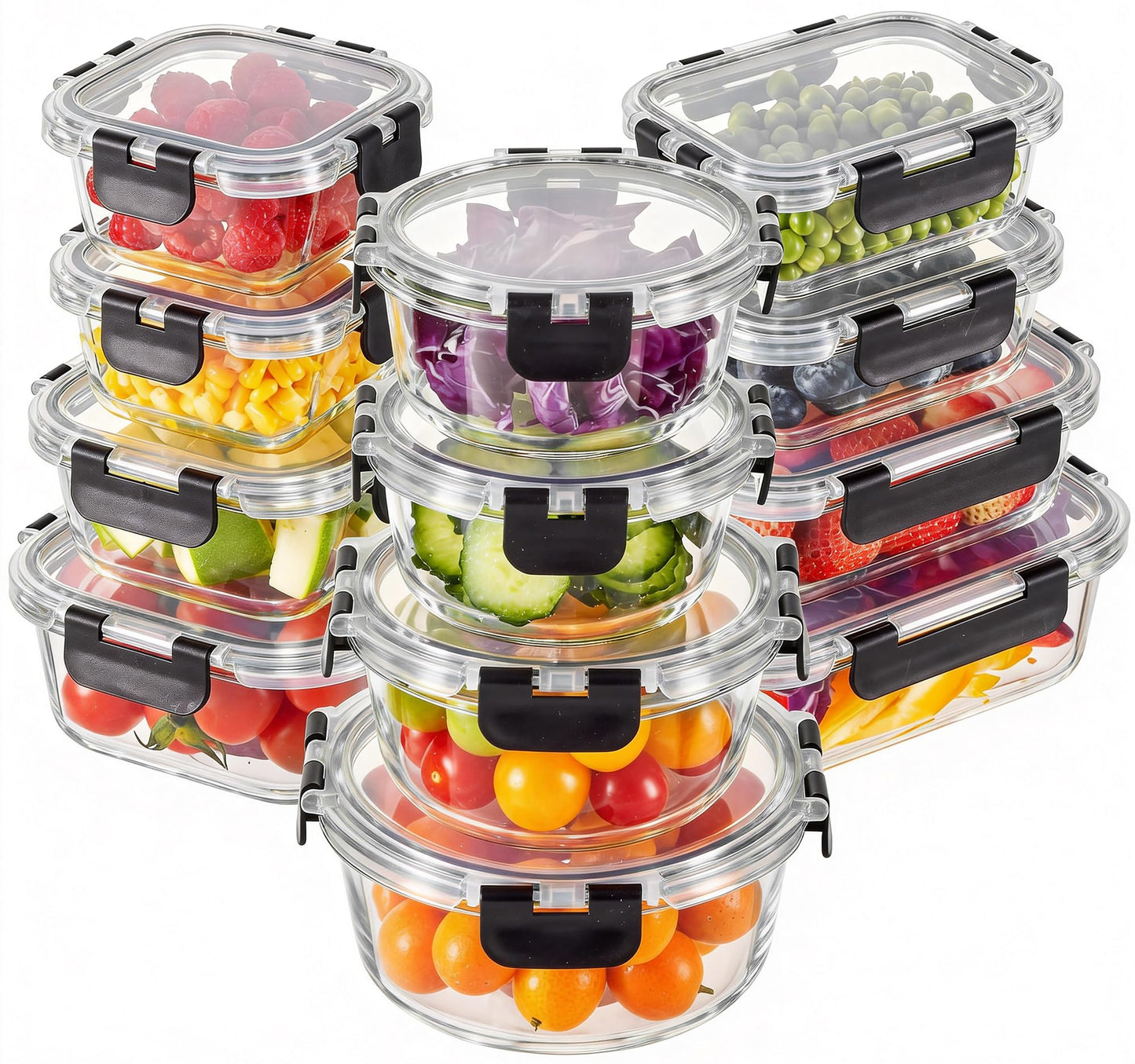 Liuruiyu Glass Food Storage Containers with Lids, 8 Pack Meal Prep Containers, Airtight Bento Boxes with Leak Proof Locking for Microwave, Oven, Freezer and Dishwasher, BPA Free（5oz to 36oz）