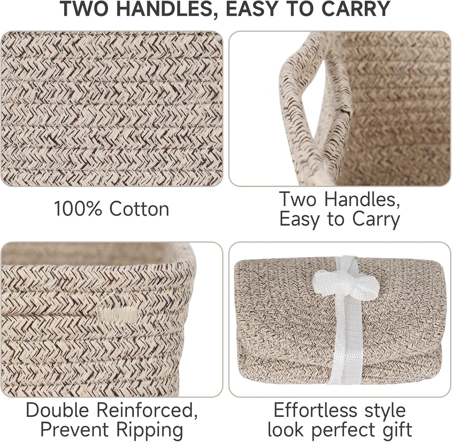 3 Pack Small Storage Baskets for Organizing, 11.8×7.8×5.1", Mixed Brown
