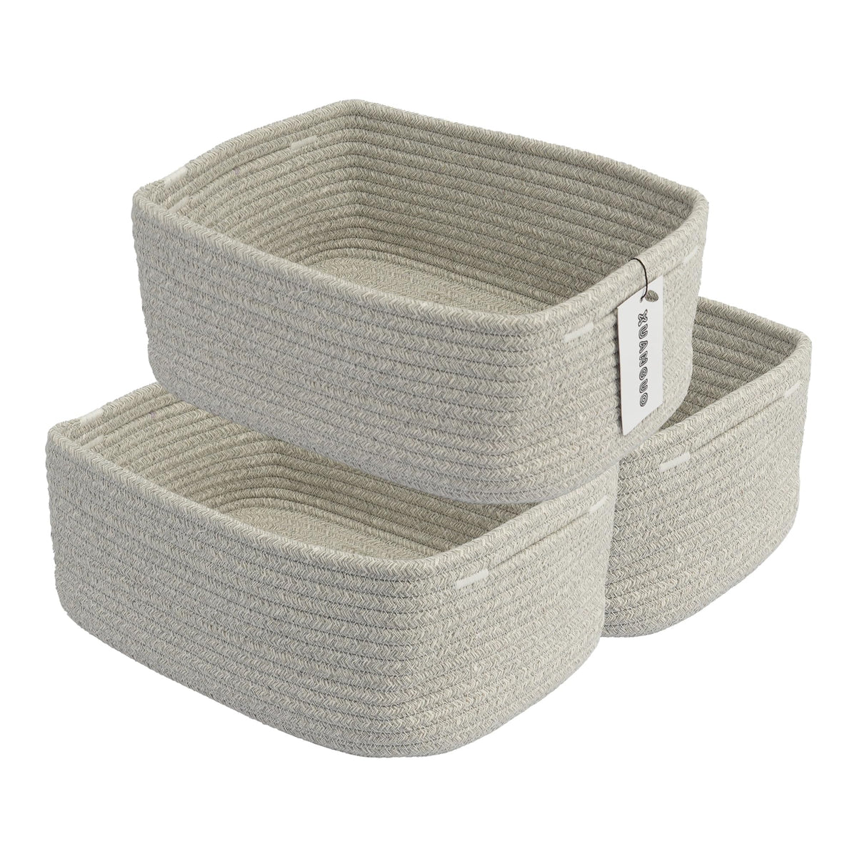 XUANGUO Small Woven Storage Baskets for Shelves, 12" x 8" x 5", Pink