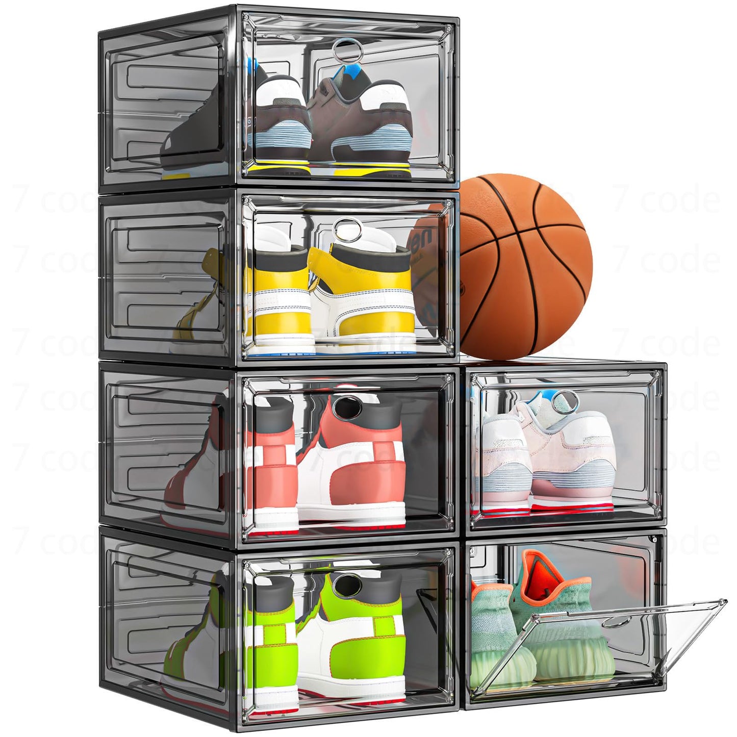 Sturdy Clear Shoe Organizer with Magnetic Door, Stackable Shoe Storage Box