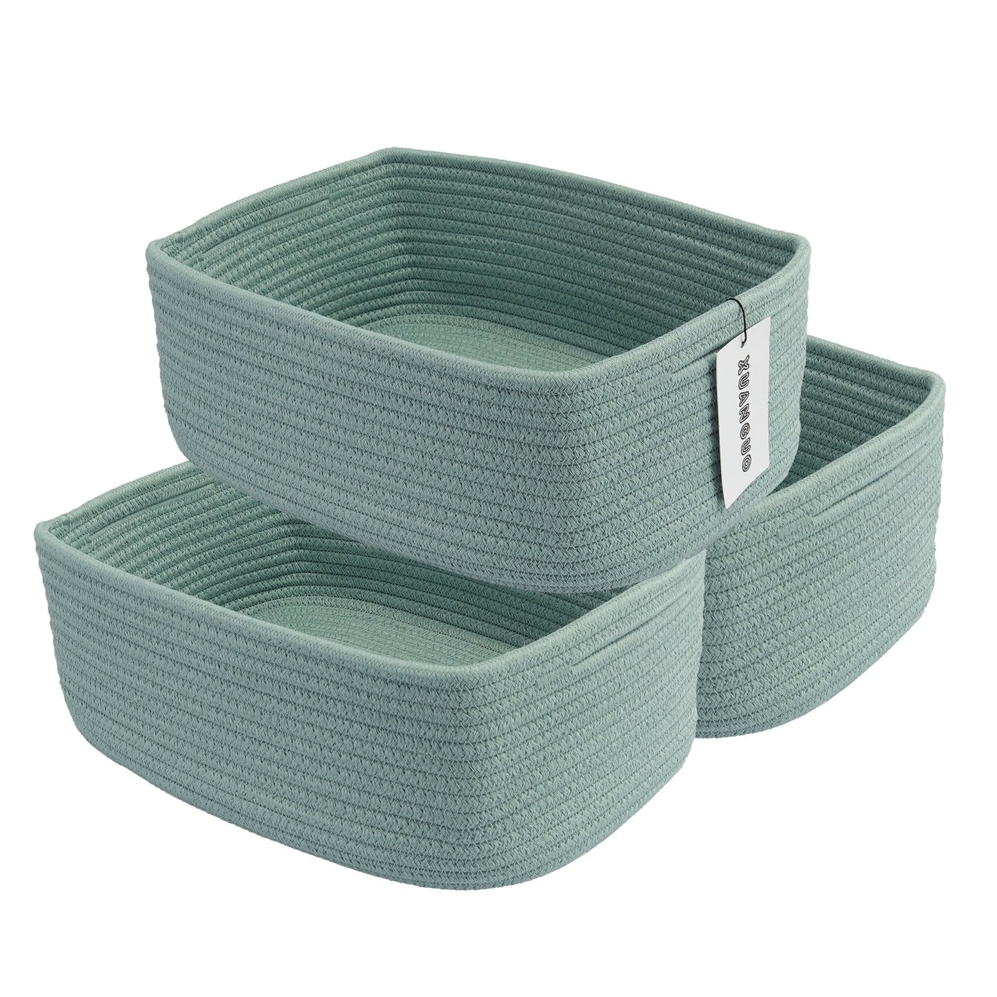 XUANGUO Small Woven Storage Baskets for Shelves, 12" x 8" x 5", Pink
