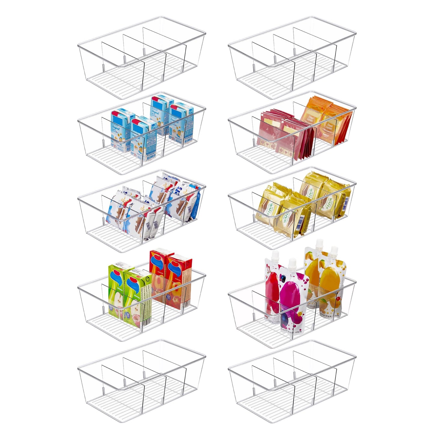 Vtopmart 8 Pack Food Storage Organizer Bins, Clear Plastic, 4 Compartments