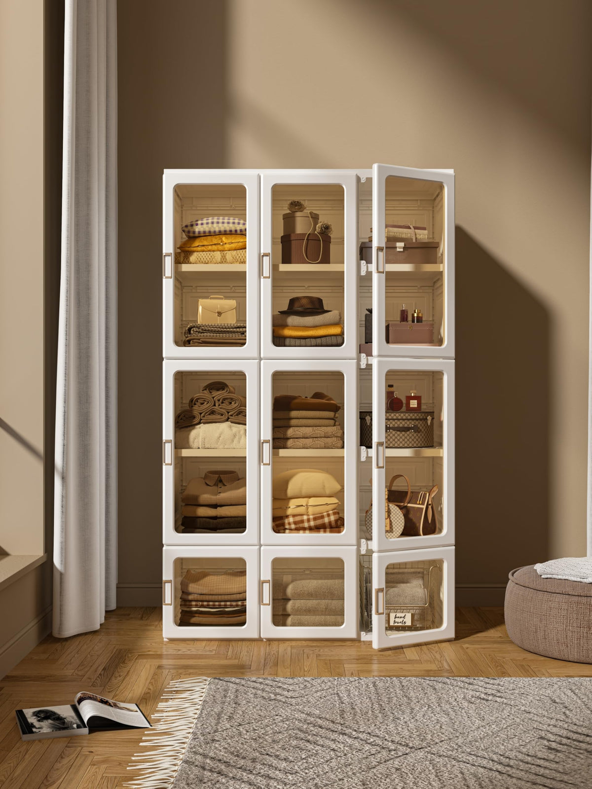 ANTBOX Portable Wardrobe Closet Storage Organizer for Clothes,Suitable for Living Room, Bedroom,Plastic Wardrobe with Magnetic Transparent Door and Easy Assembly 8 Cubes & 2 Hanging Rod