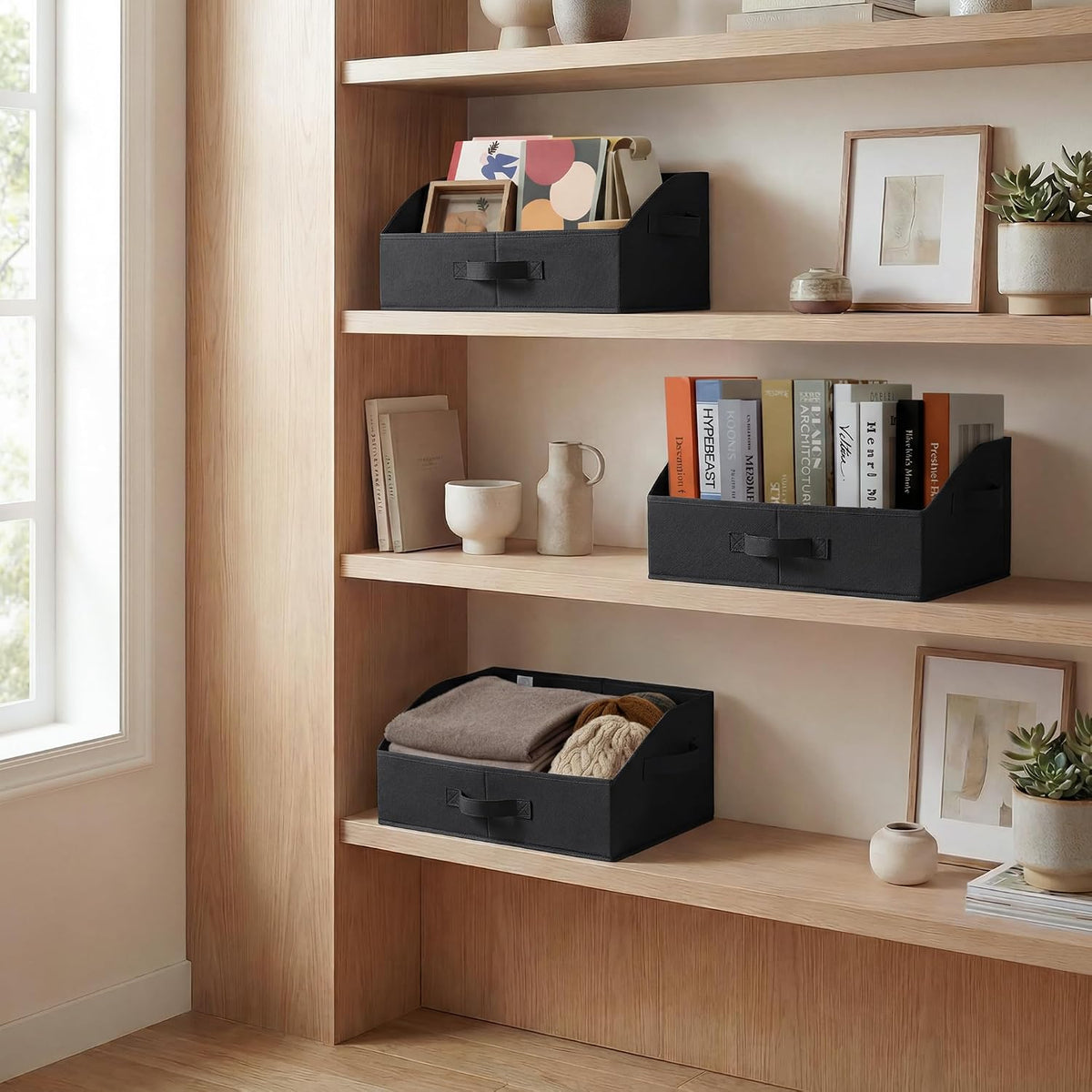 GRANNY SAYS Trapezoid Closet Storage Bins, Medium, Black, 3-Pack