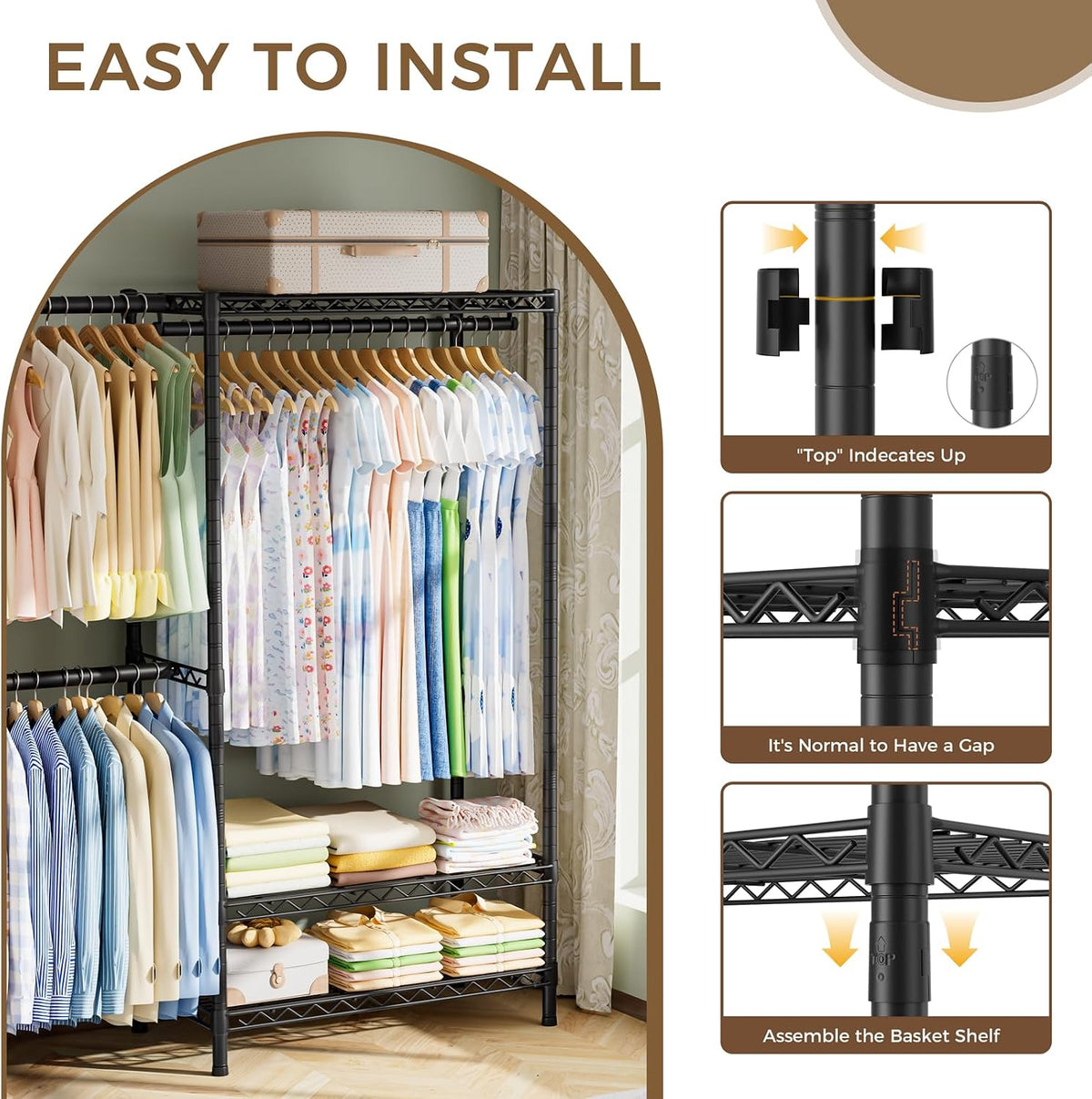 Golpart Heavy Duty Clothes Rack Metal Wardrobe with Adjustable Wire Shelves