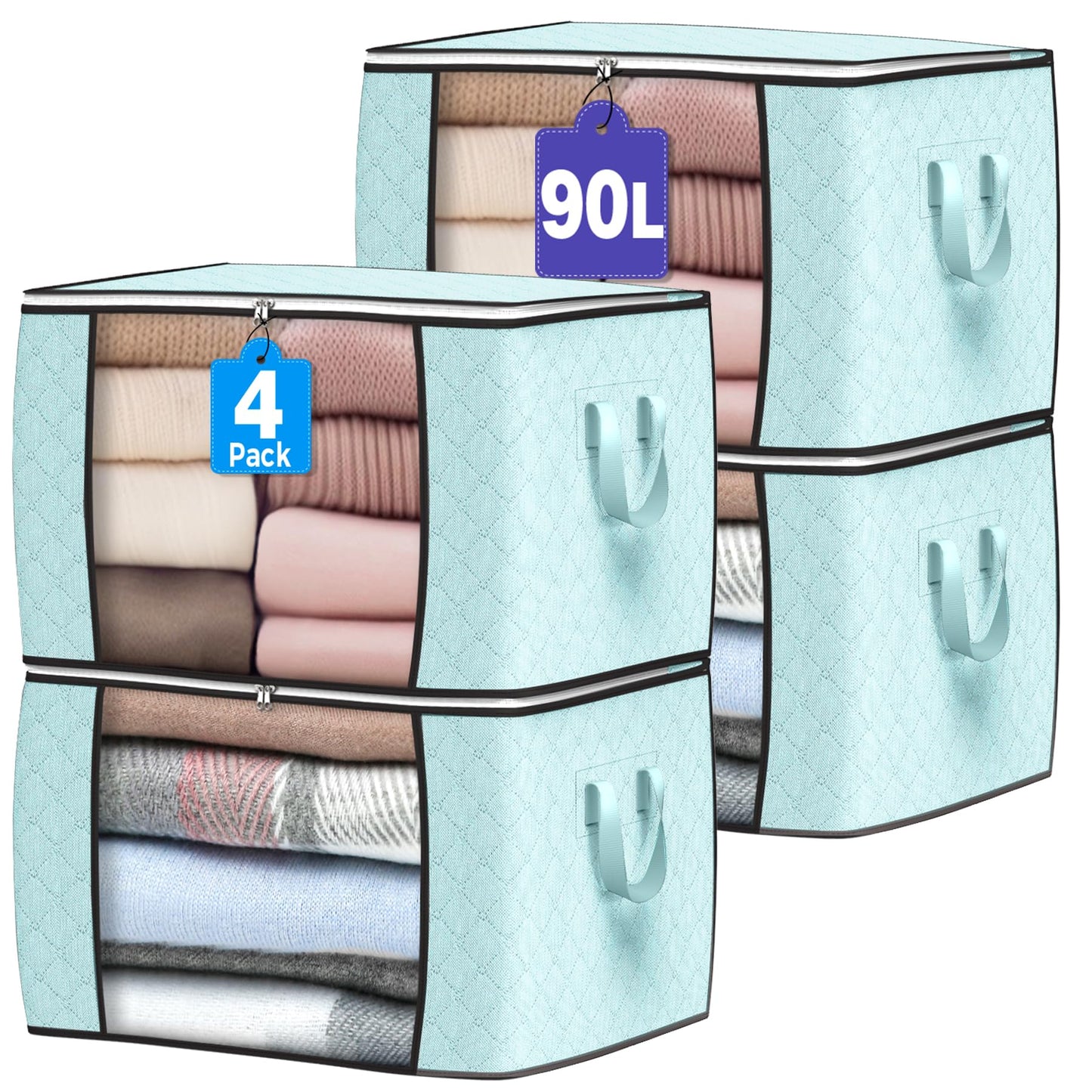90L Large Storage Bags, 6 Pack Clothes Storage Bins Closet Organizers