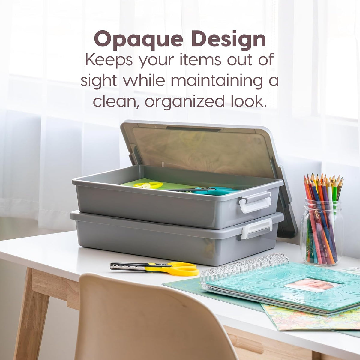IRIS USA Storage Bins with Lids |Made in USA| 6 Qt - (2-Pack) - Gray
