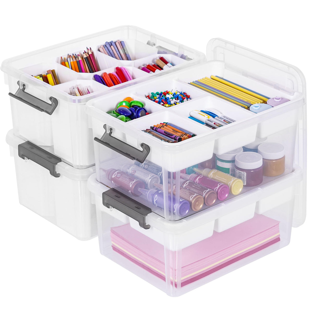Citylife 17QT Clear Craft Organizers and Storage Box with Removable Tray