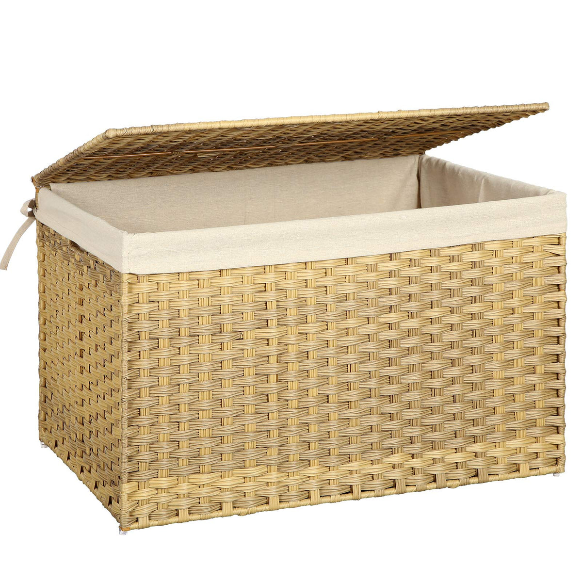 SONGMICS Woven Storage Basket with Lid, 42.3 Gallon (160L), Foldable