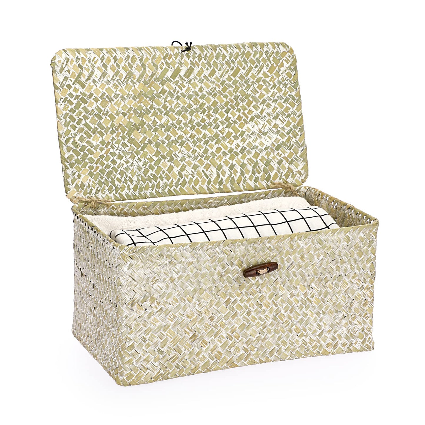 Hipiwe Wicker Shelf Baskets Bin with Lid Large Handwoven Basket Box, Coffee