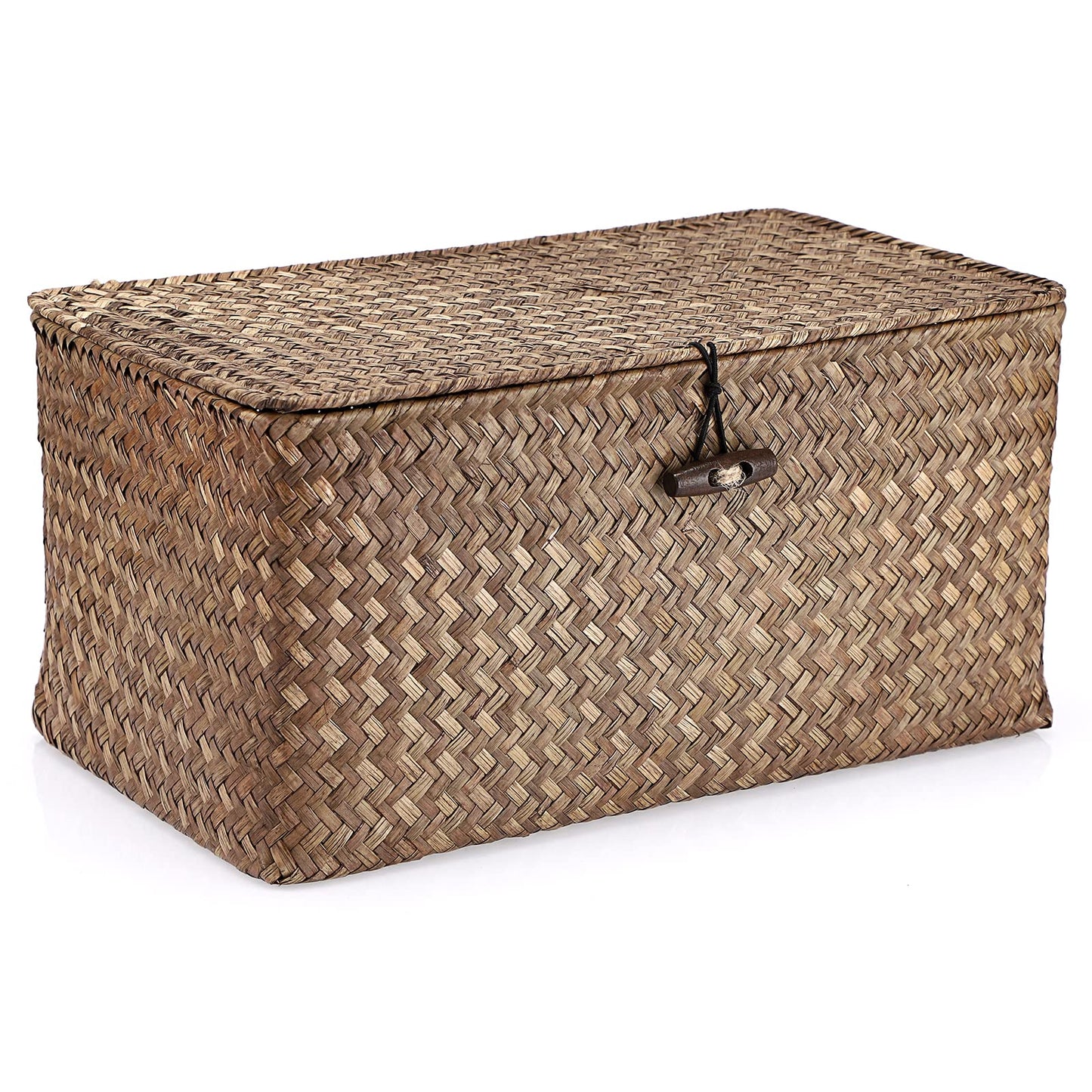 Hipiwe Wicker Shelf Baskets Bin with Lid Large Handwoven Basket Box, Coffee