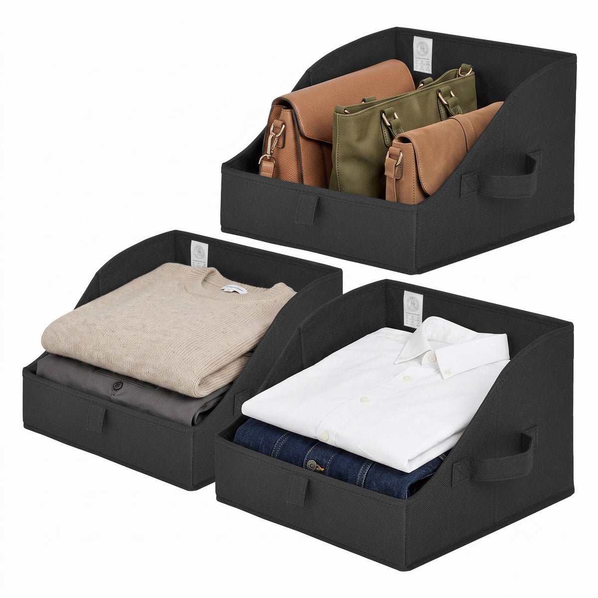 GRANNY SAYS Trapezoid Closet Storage Bins, Medium, Black, 3-Pack