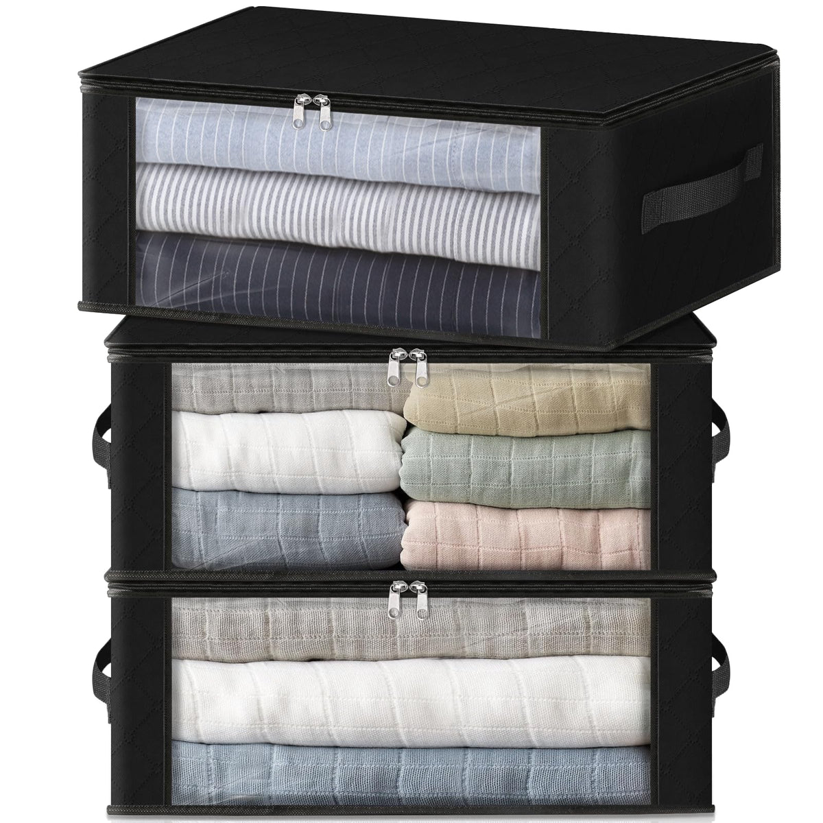 HomeHacks 3-Pack Clothes Organizer Storage Bags, 35L Storage Bins, Gray