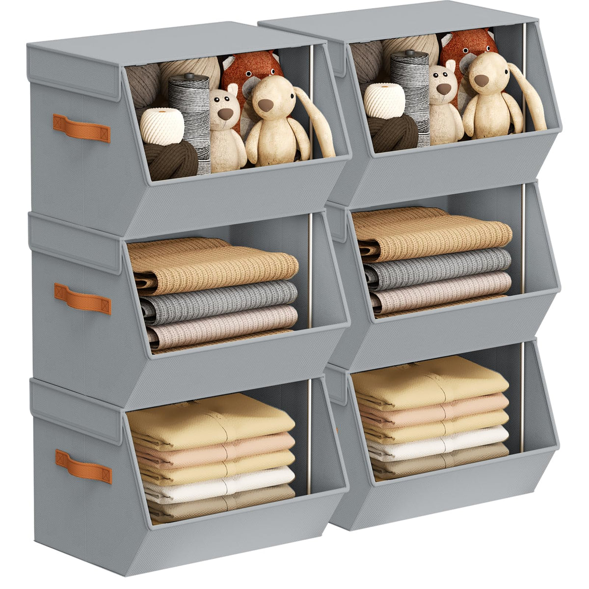 Stackable Closet Organizers and Storage Bins, Open Front Closet Shelf Organizer System With Steel Frame, Clothes Storage Basket Fabric, Collapsible Closet Drawers for Wardrobe, Nursery ,Toy, 4 Pack