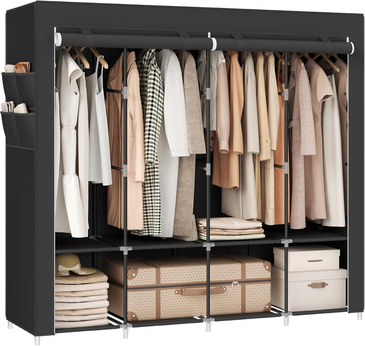 SONGMICS Portable Closet with Cover, 4 Hanging Rods and Shelves
