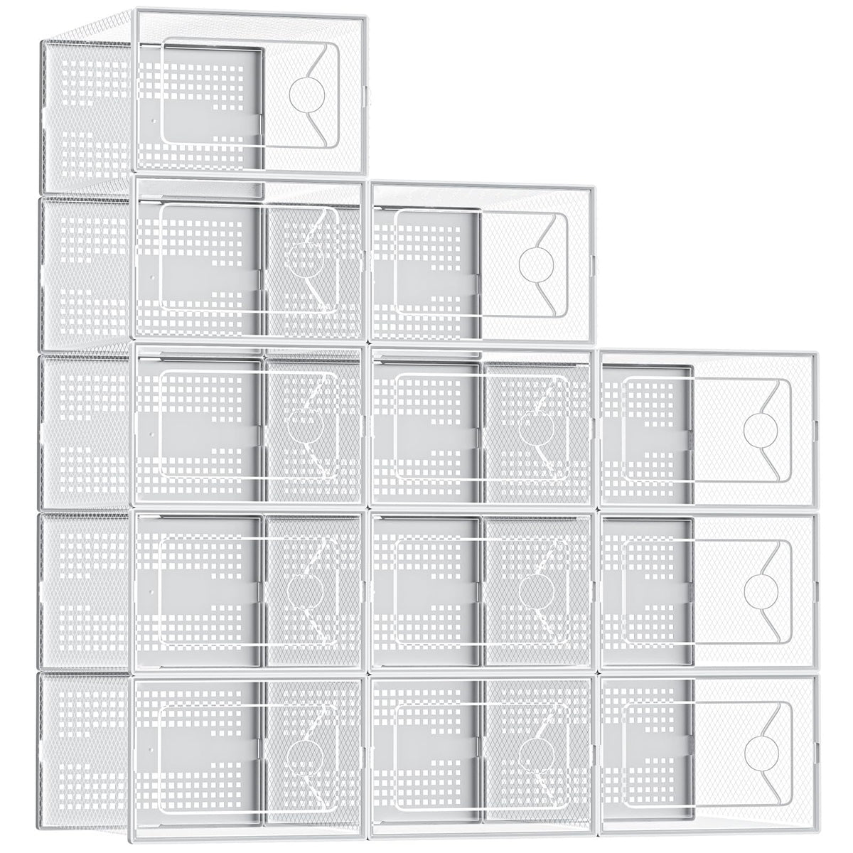 DUMOS Shoe Storage Boxes, 12-Pack Stackable Clear Shoe Containers with Lids, Display Sneaker Case Organizer for Closet, Under Bed, Entryway, Black, Fit Size 11