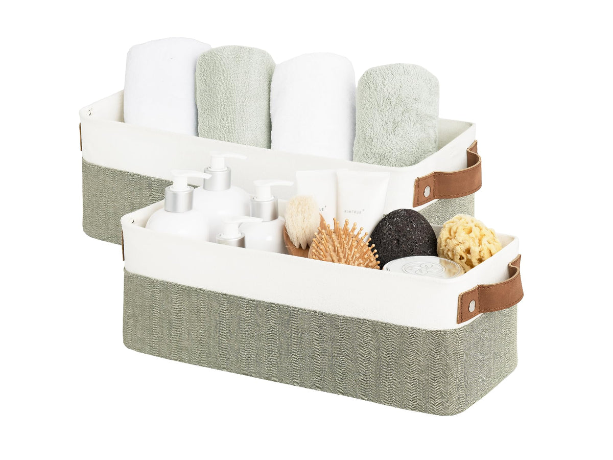 StorageWorks Fabric Narrow Storage Bins, Khaki and Beige Stripes, 2-Pack