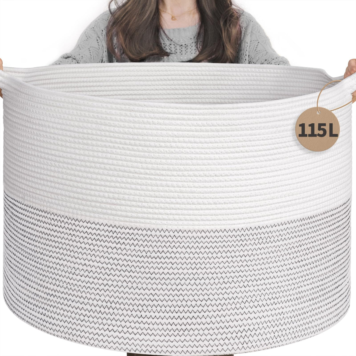 INDRESSME XXXLarge Woven Rope Blanket Basket Living Room Brown, 90L