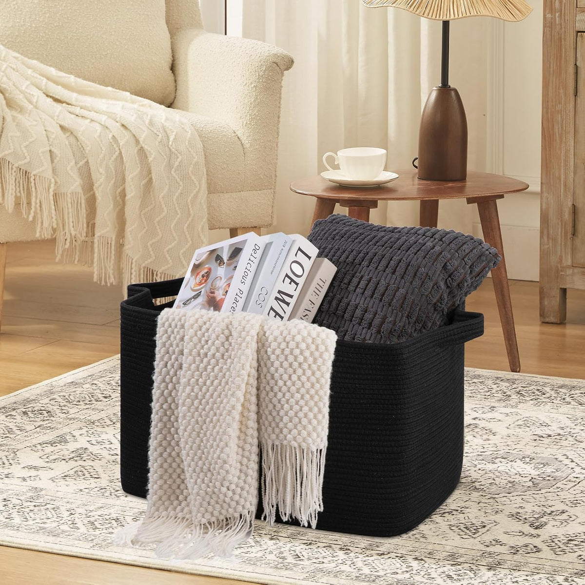 OIASKET 95L Extra Large Blanket Basket, 24" x 16.9" x 14.2" Woven Basket