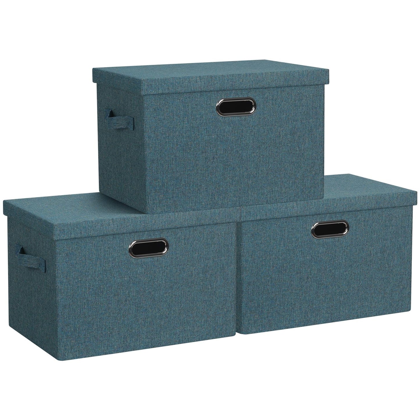 Graciadeco Large Quart Collapsible Stackable Storage Bins with Lids, 3 Packs Beige Linen Fabric Closet Boxes with Lids, Storage Cube Baskets Container Organizers for Bedroom Office(16.6 x 11.7 x 10.8)