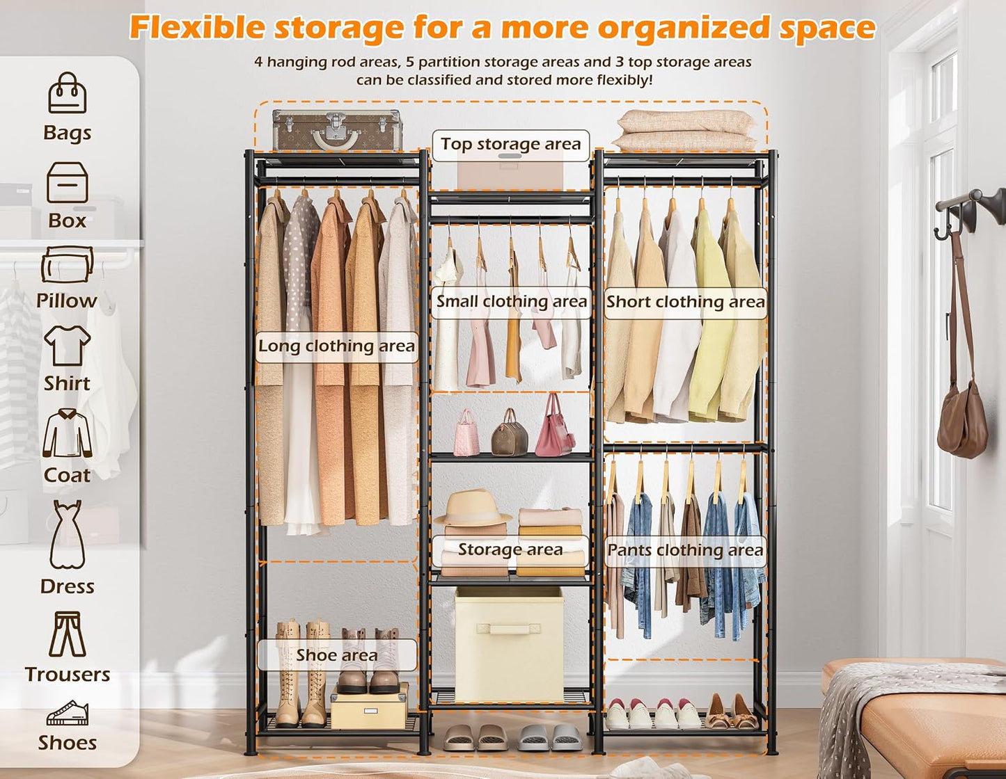 HOMIDEC Wardrobe Closet, 4 Hanging Spaces Portable Clothes Rack