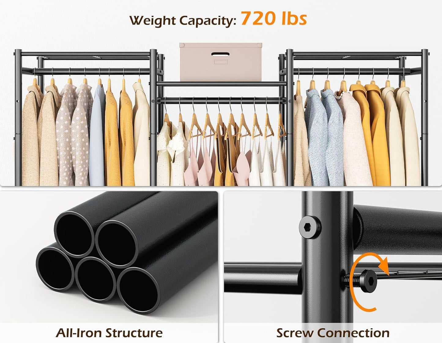 HOMIDEC Wardrobe Closet, 4 Hanging Spaces Portable Clothes Rack