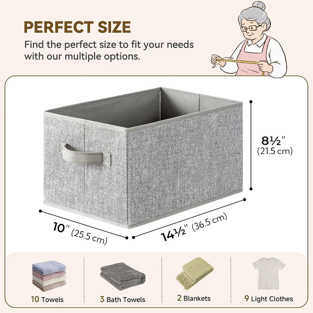 GRANNY SAYS Closet Storage Bins with Handles, Gray, Large, 3-Pack
