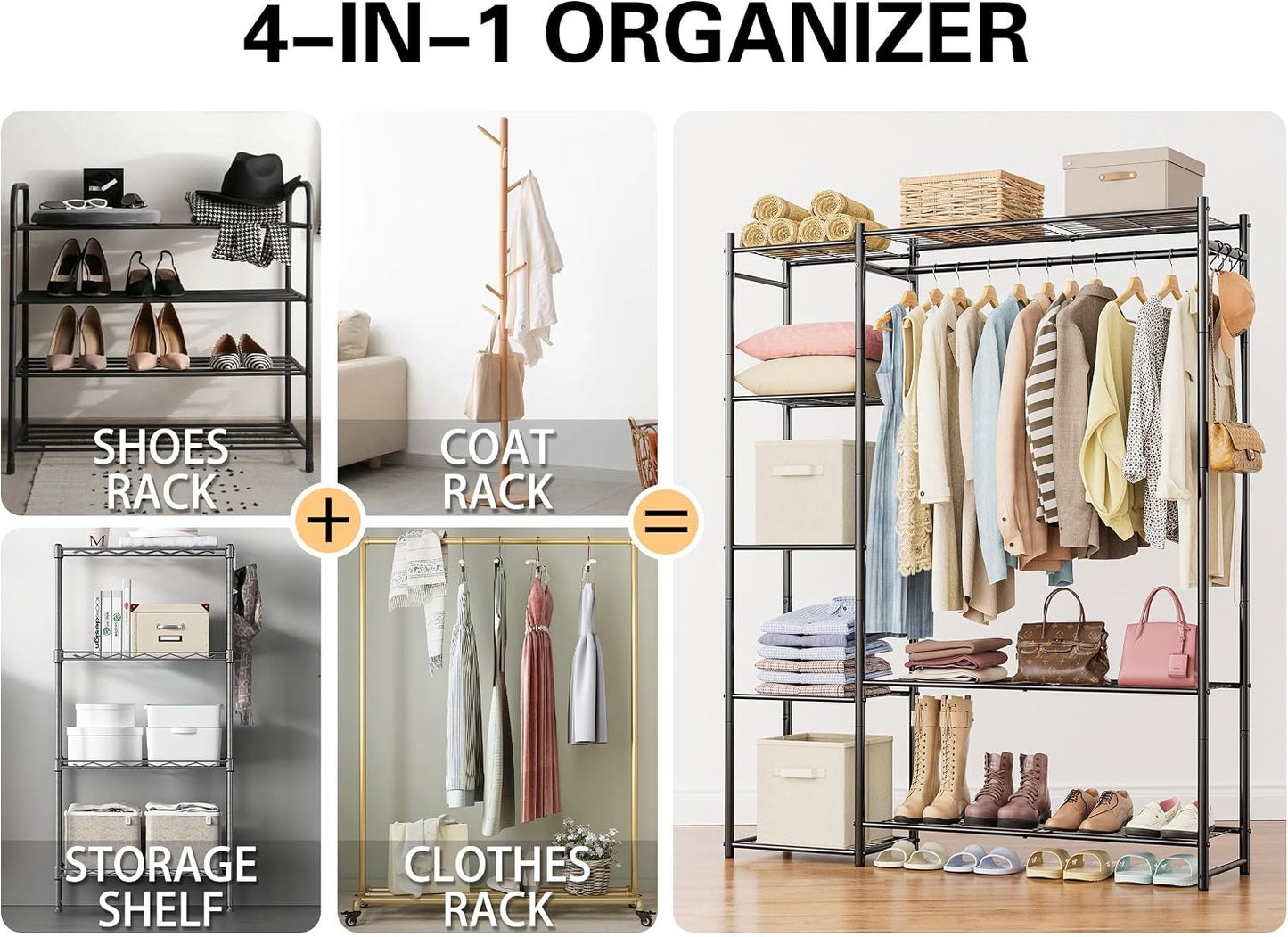 HOMIDEC Wardrobe Closet,Portable Clothes Rack with 4 Tiers Shelves