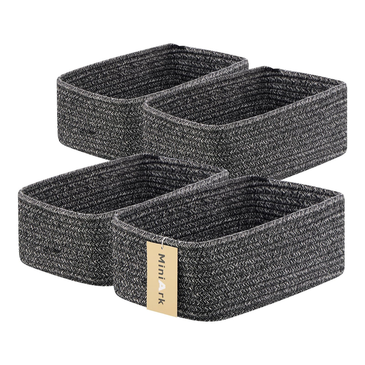 MiniArk Small Storage Baskets for Organizing | Closet Organizer Bins | Shelf Toy Basket | Woven Rope Baskets | Cube Decorative Box | Shallow Basket | L11.5xW7.5xH4.7| Brown
