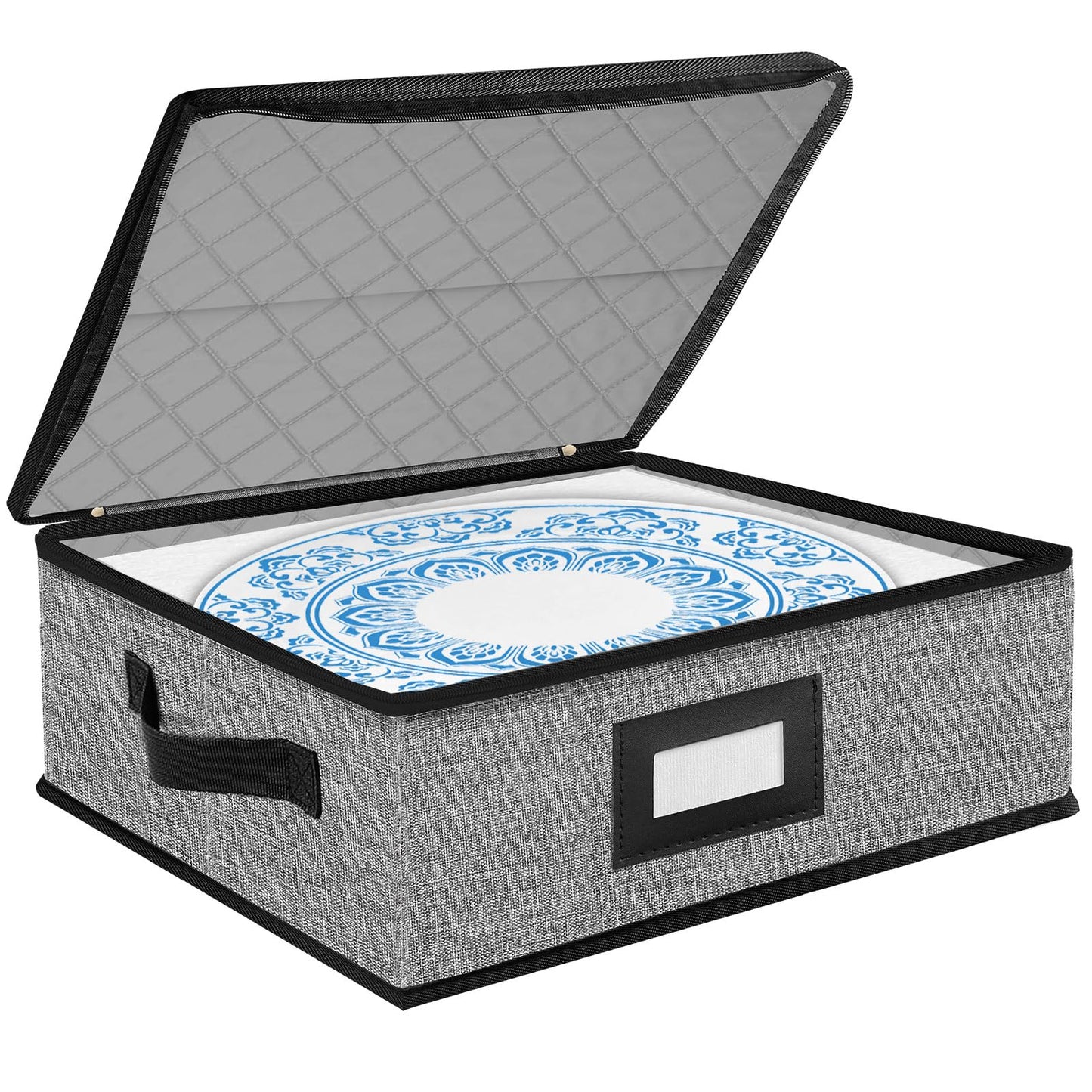 China Storage Containers-Quilted Dish Storage Containers with Lid Hard Shell for Moving Transport, Dinnerware Storage,Stackable Plate Storage,24 Felt Plate Dividers Included,2PACK 12*12*8in