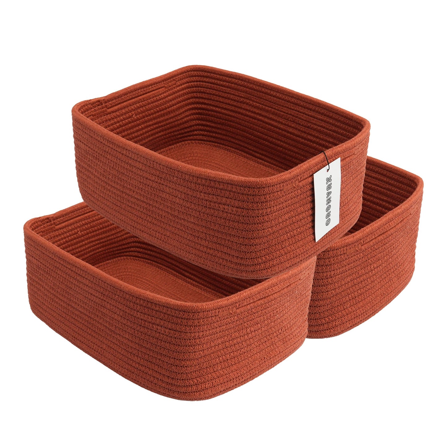 XUANGUO Small Woven Storage Baskets for Shelves, 12" x 8" x 5", Pink