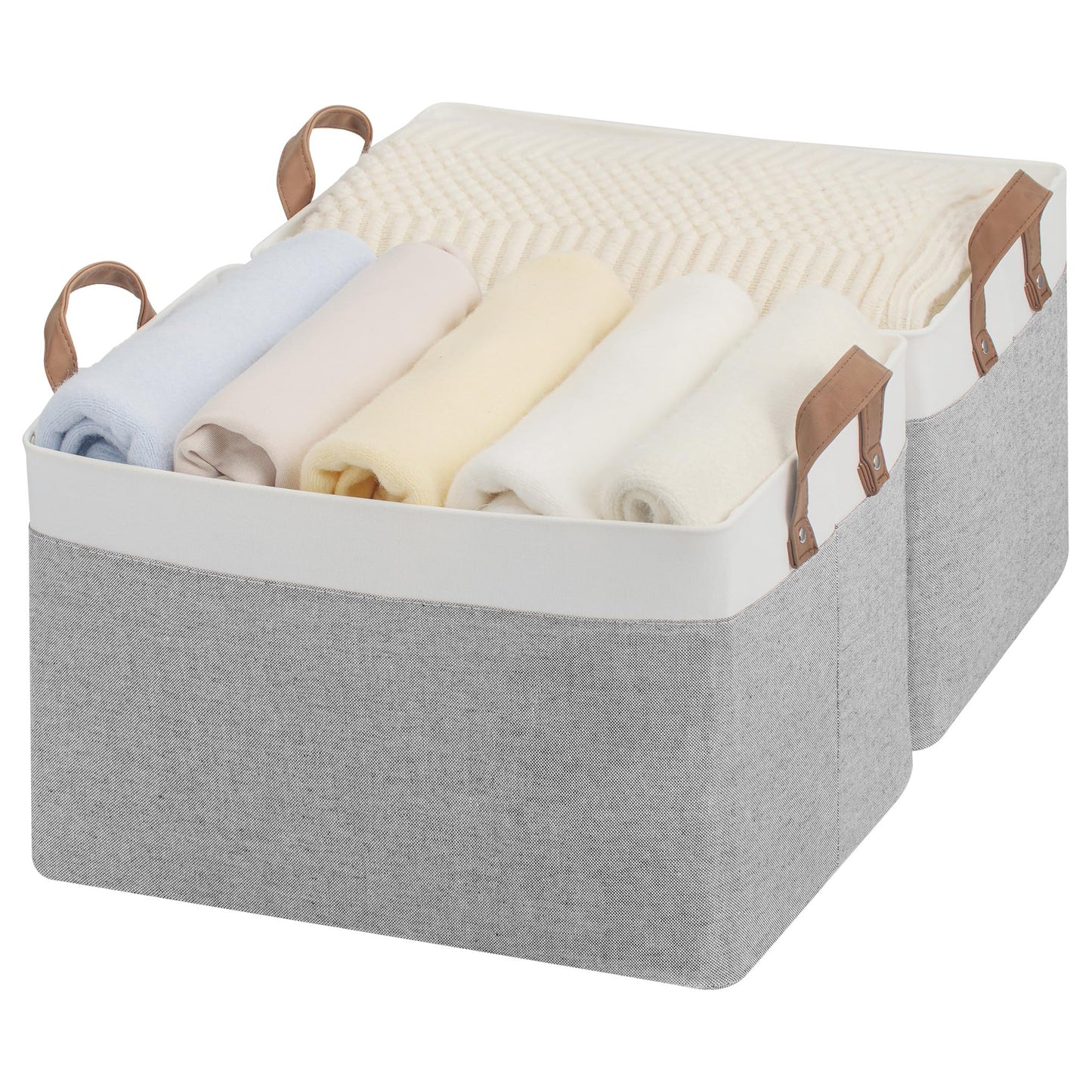 StorageWorks Fabric Storage Bins, Khaki and Beige Stripes, 2-Pack