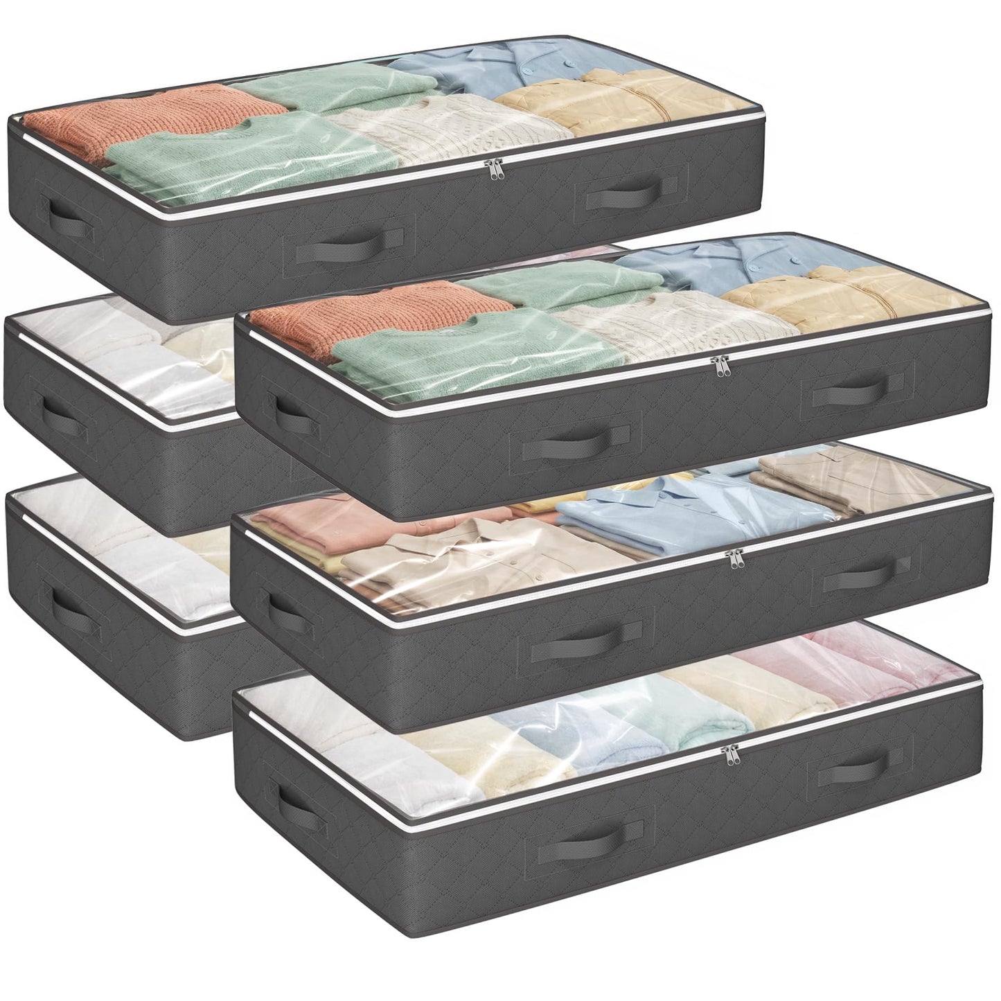 Budding Joy 95L Under Bed Storage Containers, 4 Pack Closet Organizers Grey