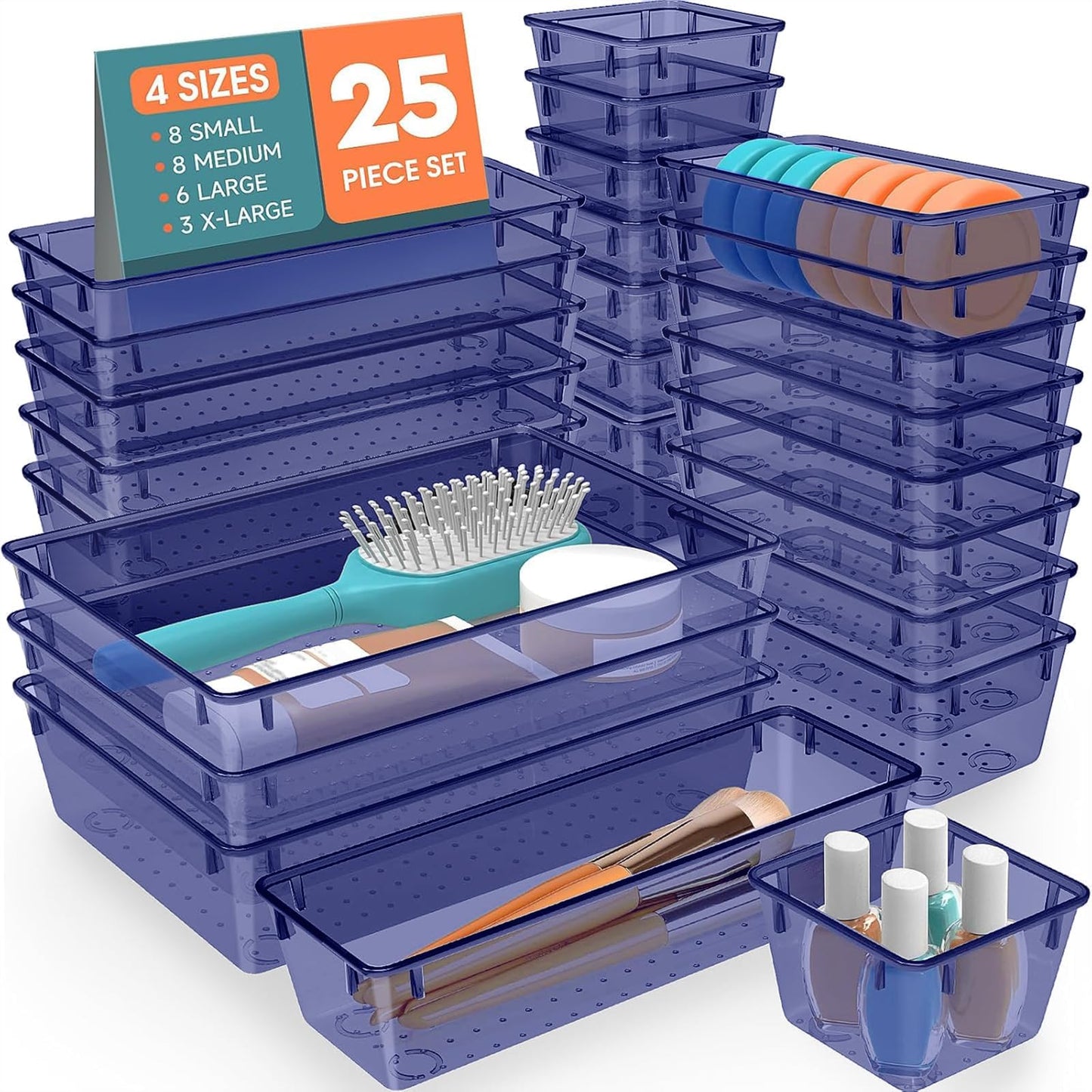 25 PCS Plastic Drawer Organizer, Versatile Organizer Trays & storage Bins