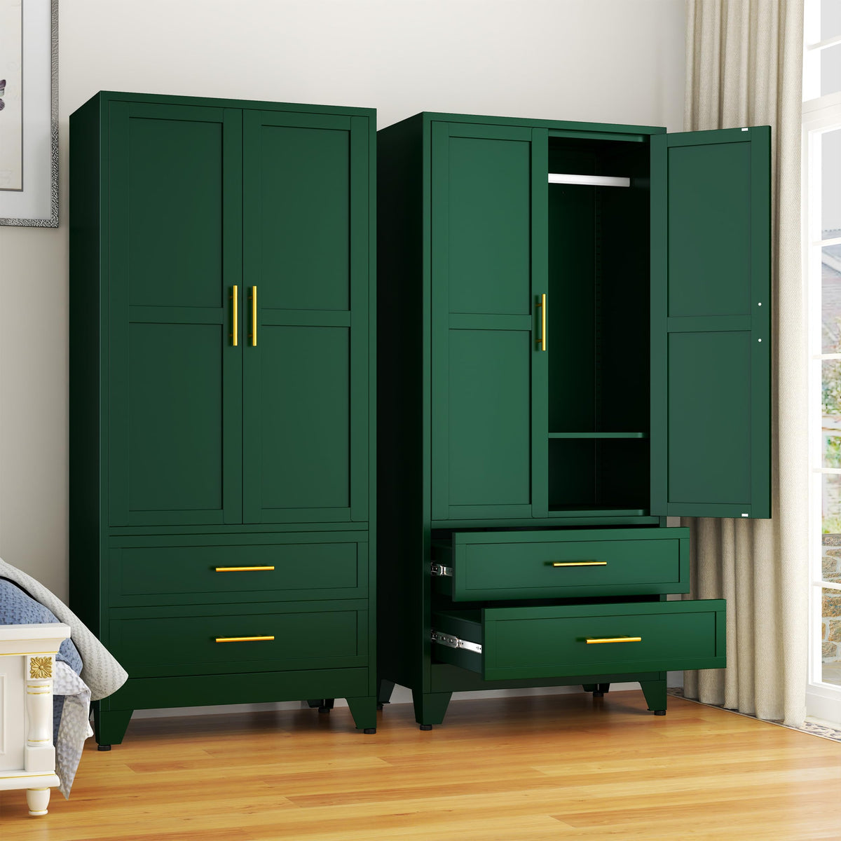 GAIOUS Metal Wardrobe Cabinet with 2 Drawers, 71" Clothing Storage Cabinets