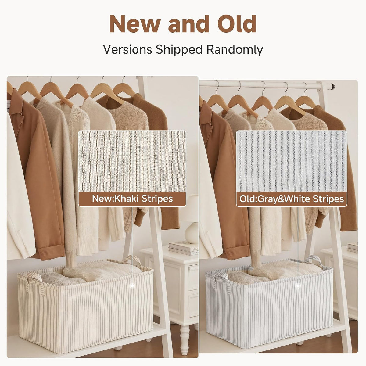 StorageWorks Fabric Storage Bins, Khaki and Beige Stripes, 2-Pack