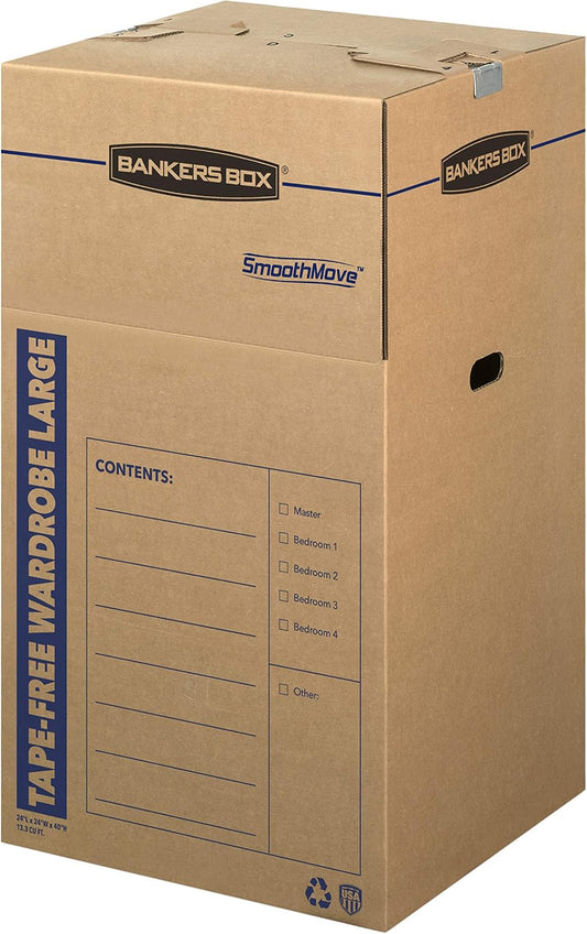 Bankers Box 3-Pack Tall Tape-Free Wardrobe Moving Boxes, 24" x 24" x 40"