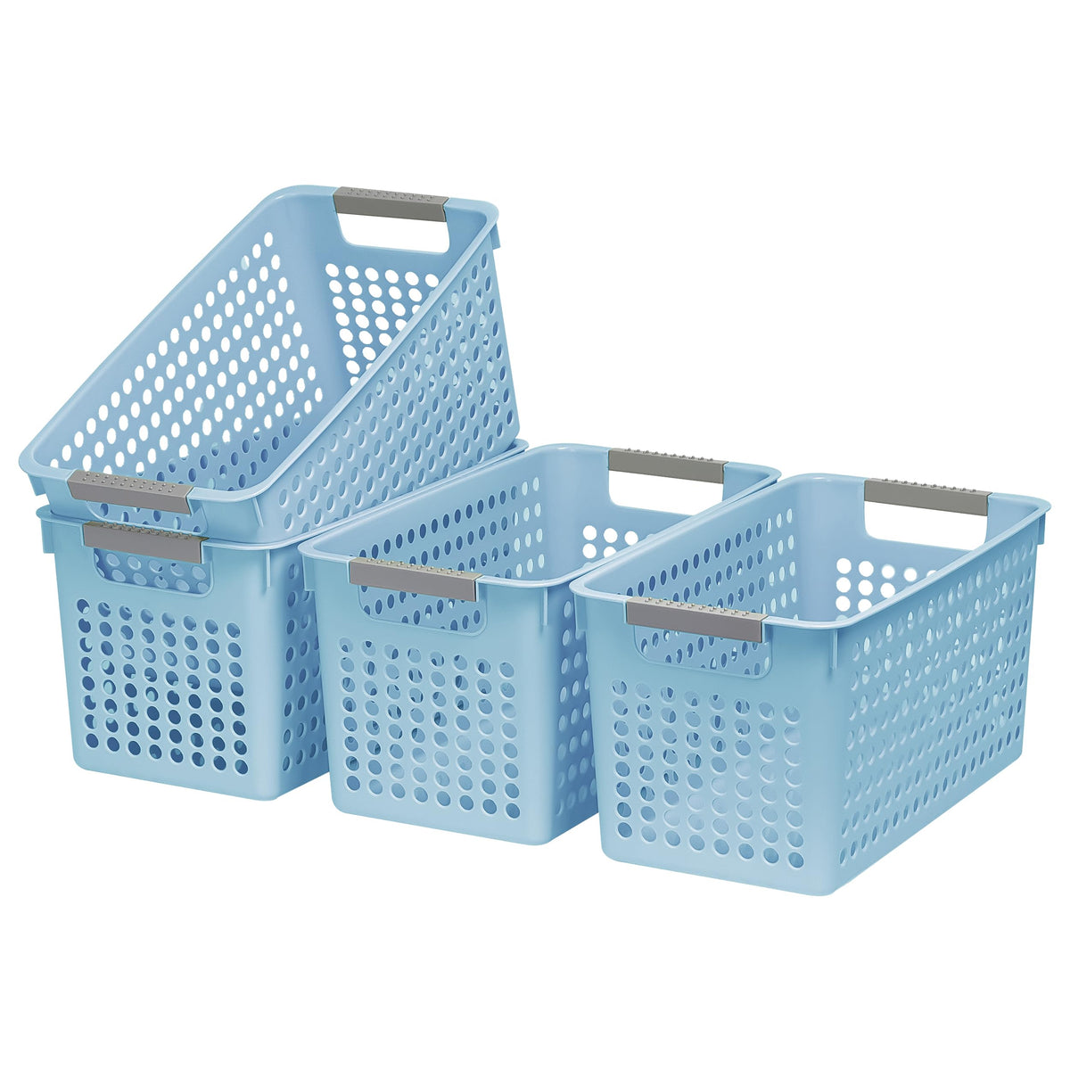Soddeph 4 Pack Slim Plastic Storage Basket with Handles, Rectangular Storage Bins for Shelves,Narrow Organizer box for Organizing, Kitchen,Home,Office (White, Small)