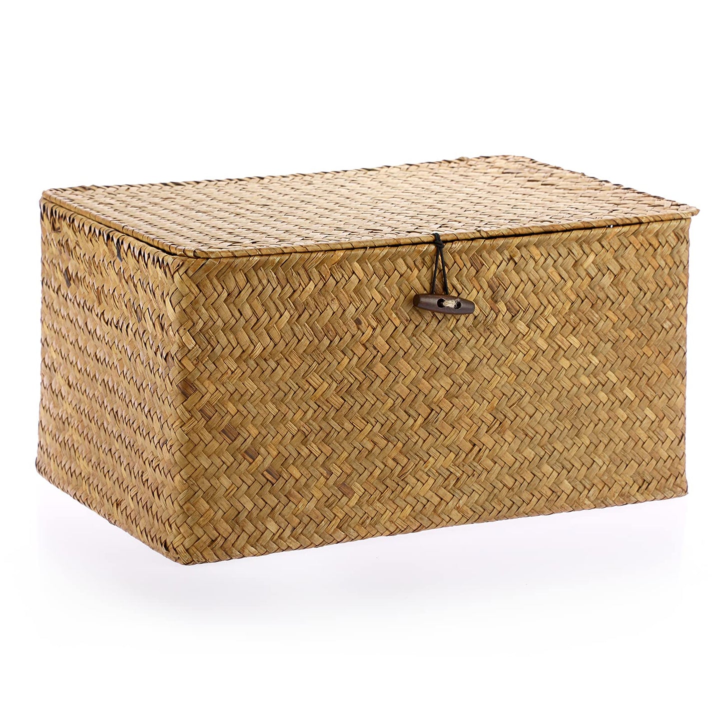 Hipiwe Wicker Shelf Baskets Bin with Lid Large Handwoven Basket Box, Coffee
