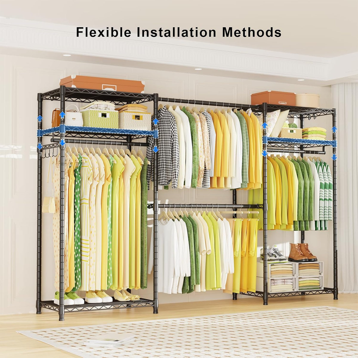 Ulif E1 Heavy Duty Closet Garment Rack, Easy to Assemble Wardrobe, Black