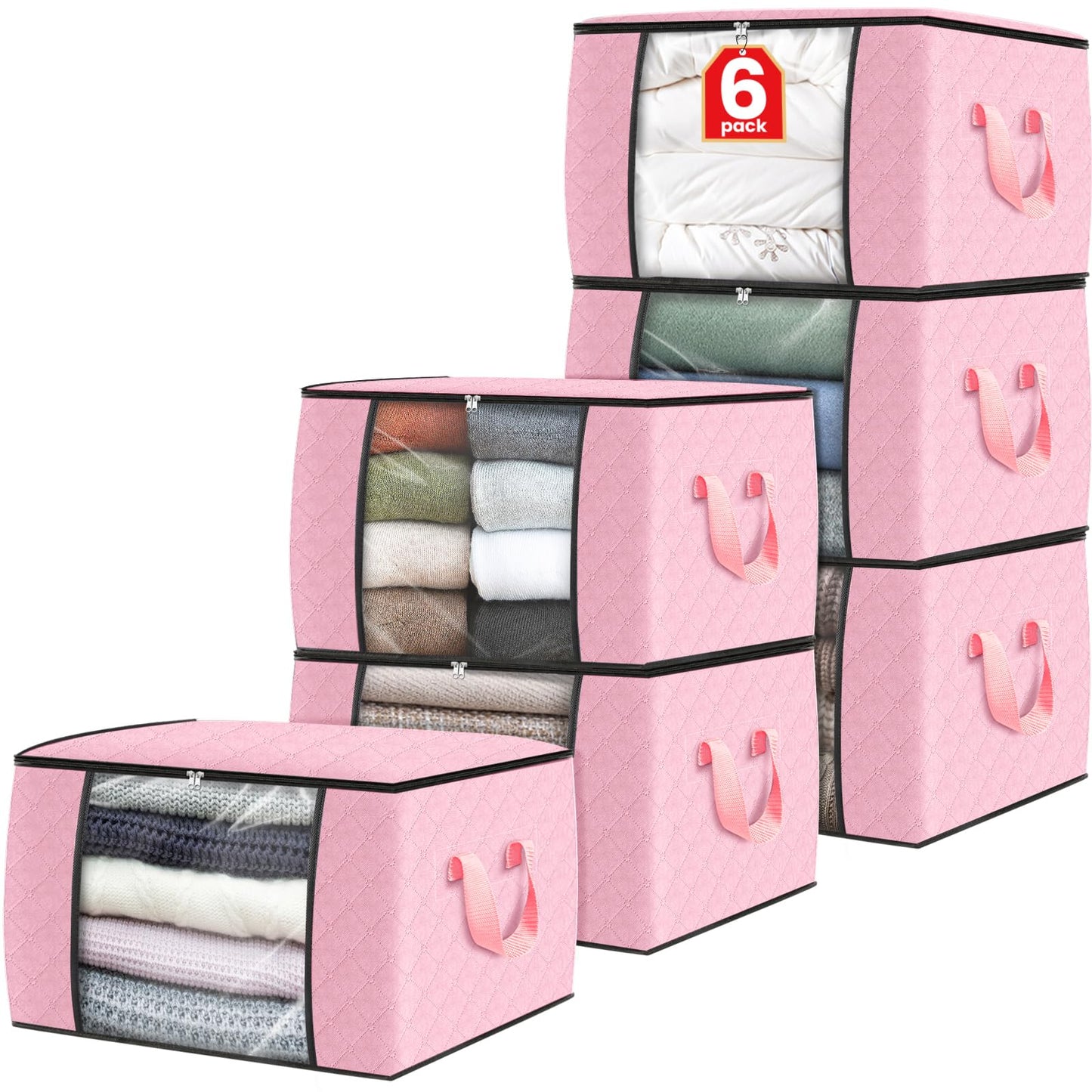 Fab totes 6 Pack Storage Bags for Clothes Blanket Storage Bins with Lids