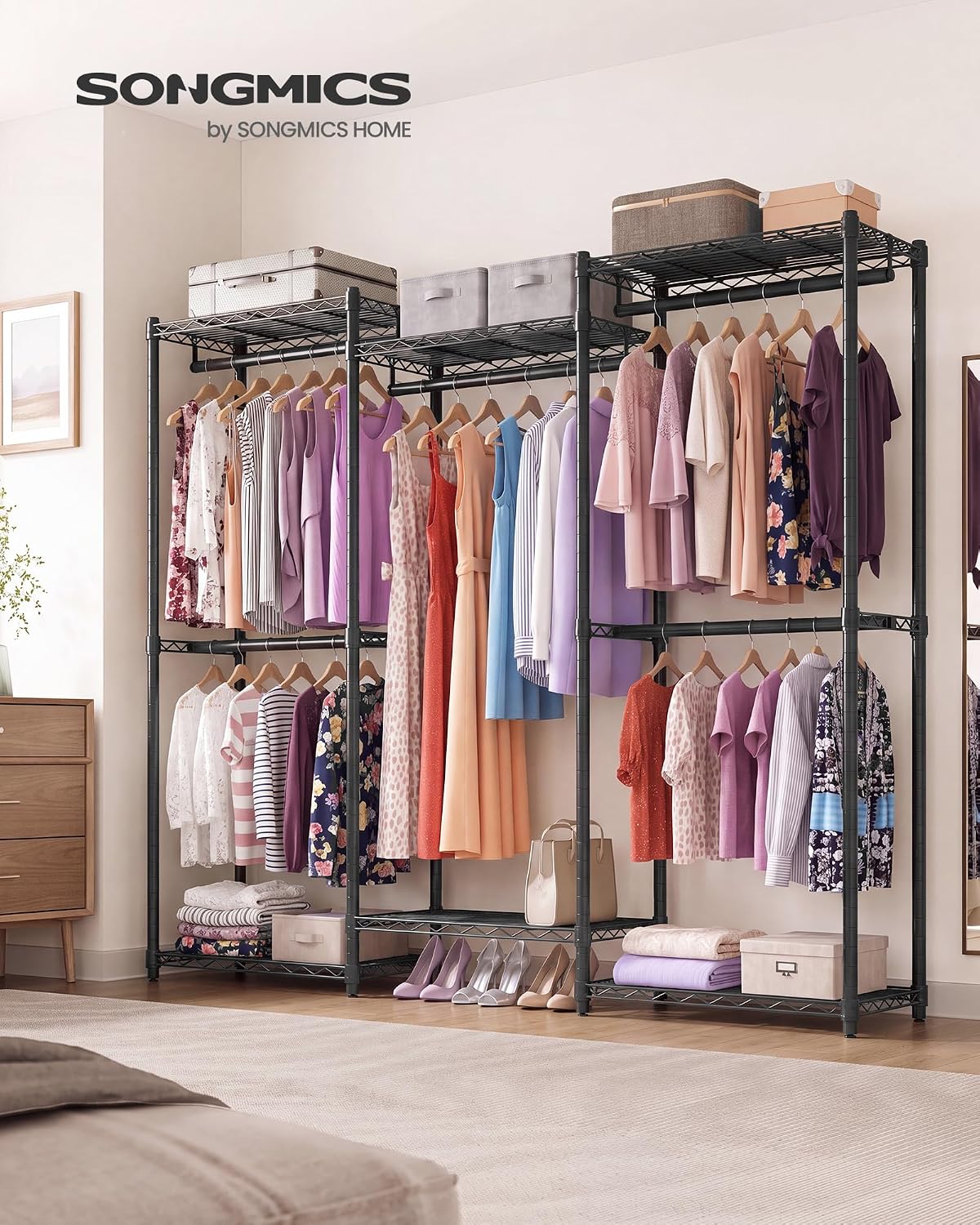 SONGMICS Closet Organizers and Storage, Clothes Rack with Shelves