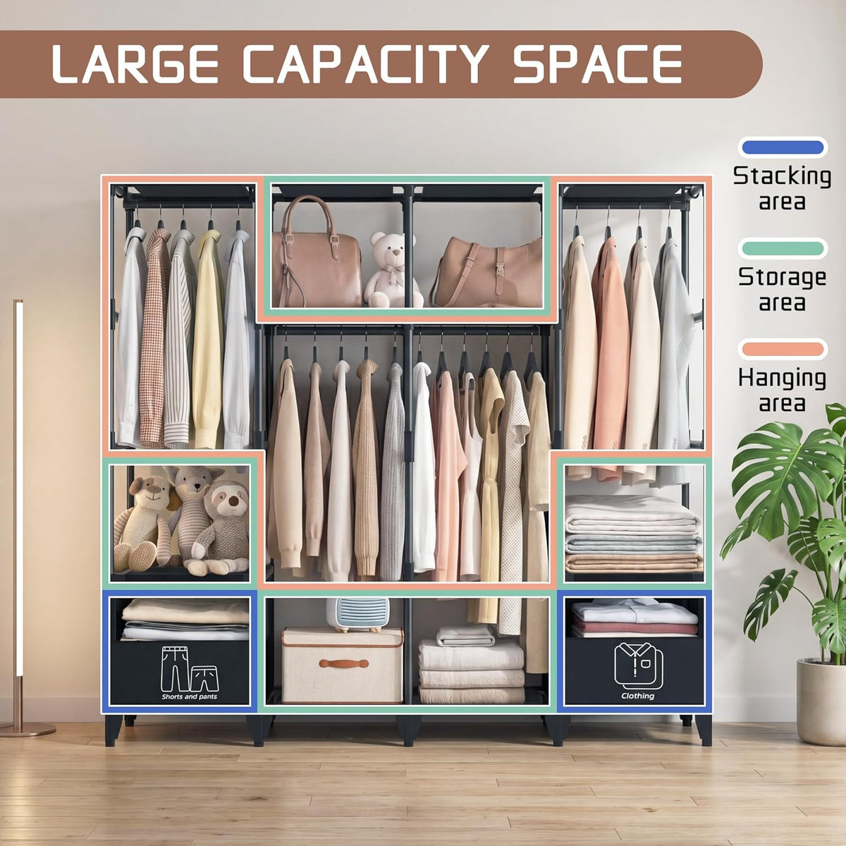LOKEME Portable Closet,Sturdy Stable Large Capacity Wardrobe Closet